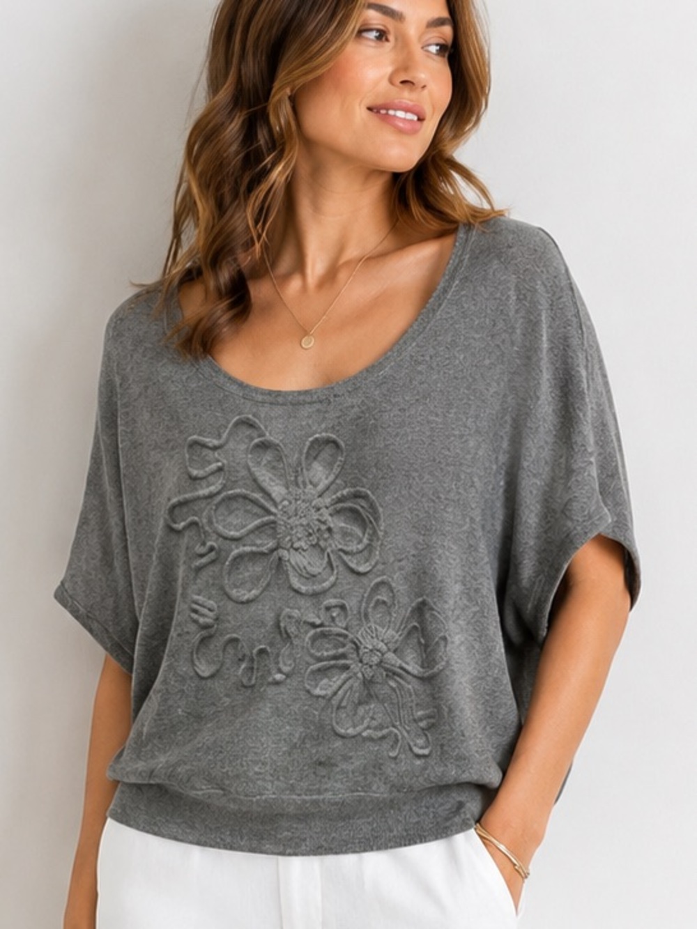 CASLON Floral embroidered cashmere blend sweater size 2X